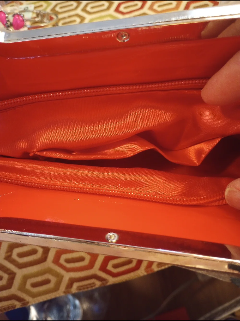 Red Ruffled Handbag with Silver Accent - Picture 5 of 14